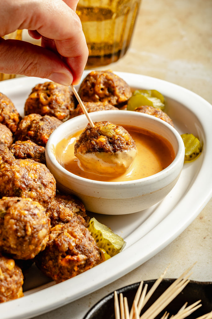 Green Chile Cheeseburger Meatballs with Chipotle Ranch