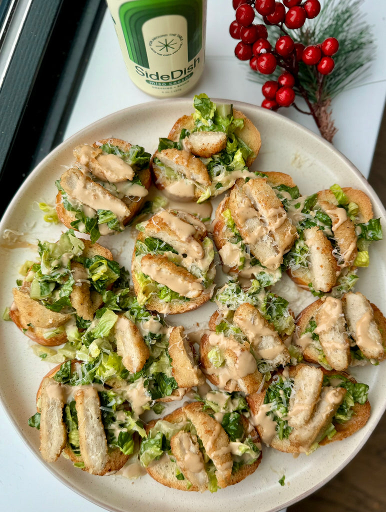 Miso Caesar Chicken Crostini