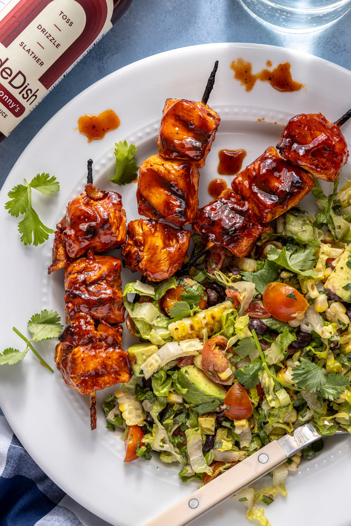 Grilled BBQ Chicken Skewers with Chopped Ranch Salad