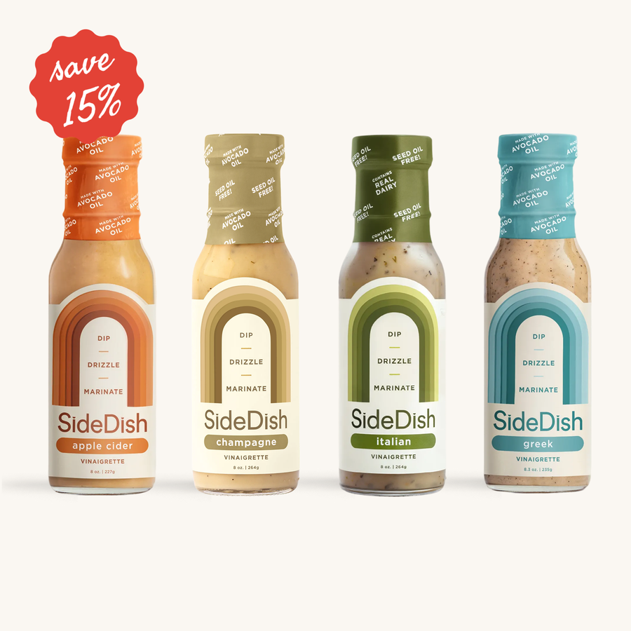 The Vinaigrettes | 4 Pack | Apple Cider Vinaigrette, Champagne Vinaigrette, Italian Vinaigrette, Greek Vinaigrette